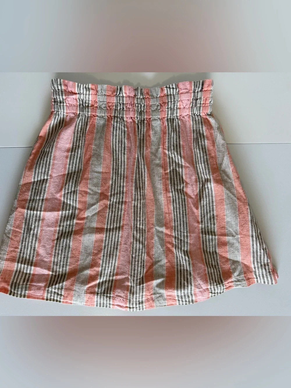 Free People‎ Cotton Linen Blend Striped Elastic-Waist Skirt Summer